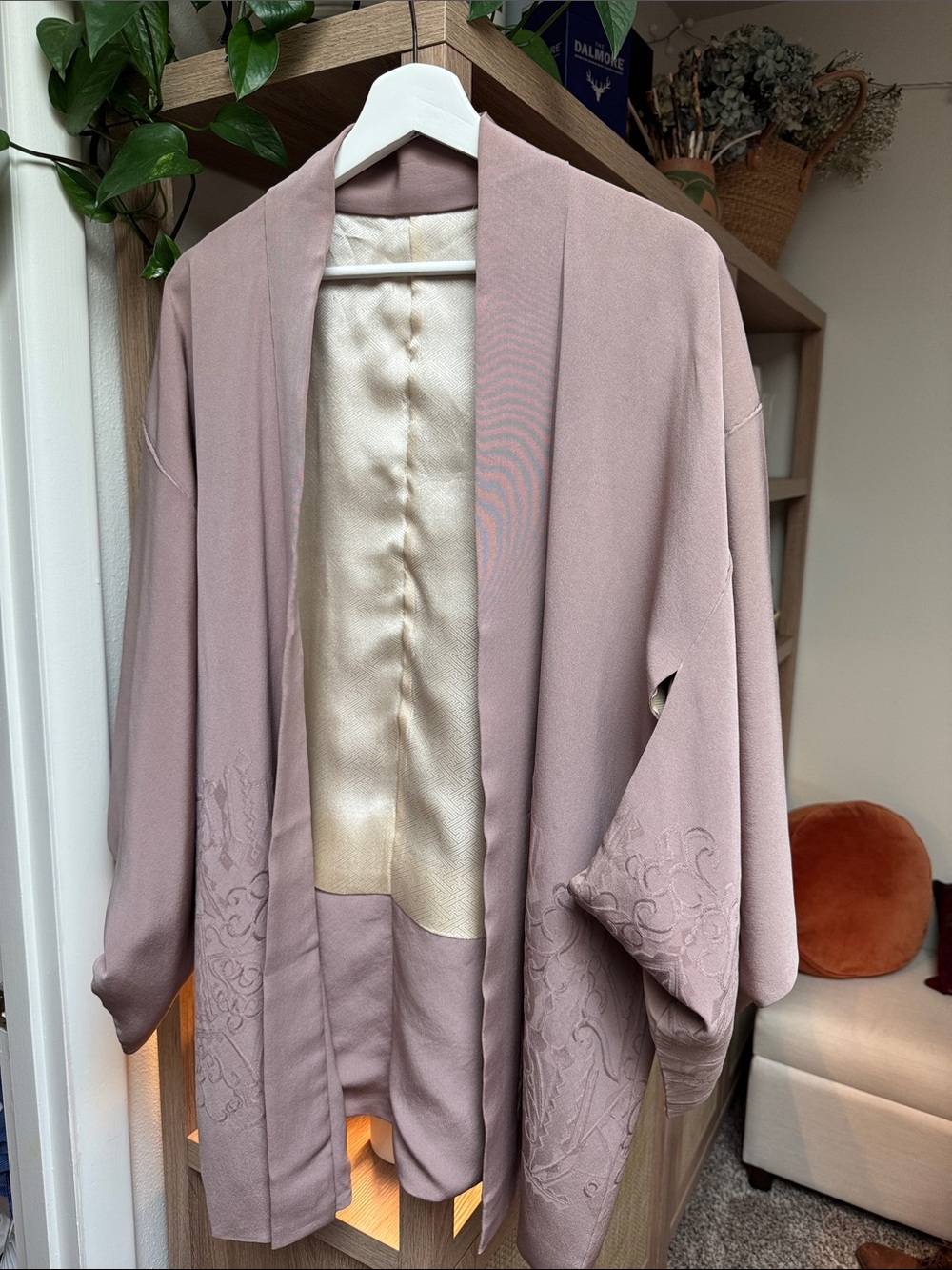 Womens Dusty Mauve Silk Vintage Japanese Kimono Lightweight